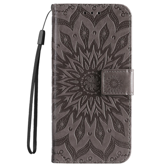 For iPhone 16e Embossed Sunflower Pattern Flip Leather Phone Case(Grey) by bashfashion