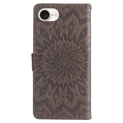 For iPhone 16e Embossed Sunflower Pattern Flip Leather Phone Case(Grey) by bashfashion