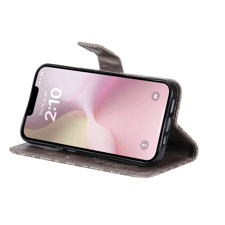 For iPhone 16e Embossed Sunflower Pattern Flip Leather Phone Case(Grey) by bashfashion