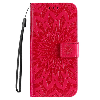 For iPhone 16e Embossed Sunflower Pattern Flip Leather Phone Case(Red) by bashfashion