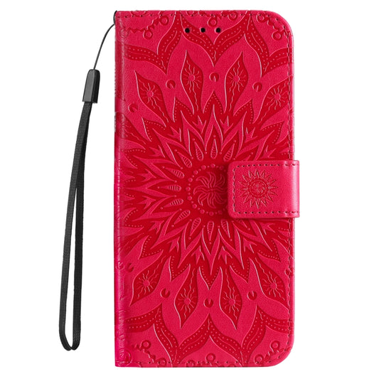 For iPhone 16e Embossed Sunflower Pattern Flip Leather Phone Case(Red) by bashfashion