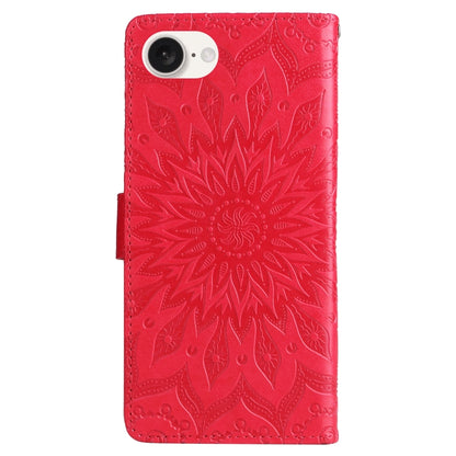 For iPhone 16e Embossed Sunflower Pattern Flip Leather Phone Case(Red) by bashfashion