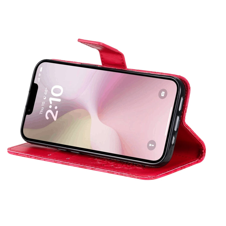 For iPhone 16e Embossed Sunflower Pattern Flip Leather Phone Case(Red) by bashfashion