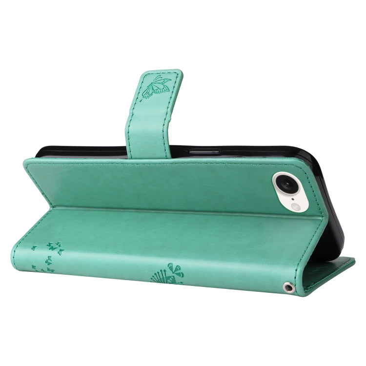 For iPhone 16e Tree & Cat Embossed Pattern Flip Leather Phone Case(Green) by bashfashion