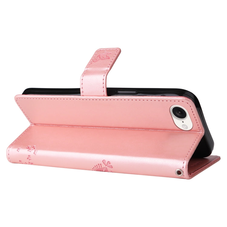 For iPhone 16e Tree & Cat Embossed Pattern Flip Leather Phone Case(Rose Gold) by bashfashion