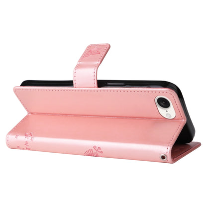 For iPhone 16e Tree & Cat Embossed Pattern Flip Leather Phone Case(Rose Gold) by bashfashion