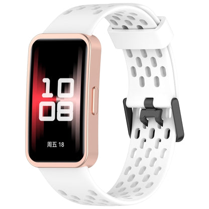 For Huawei Band 9 / 9 NFC / 8 / 8 NFC Hole Style Dual Black Buckle Silicone Watch Band(White) by bashfashion