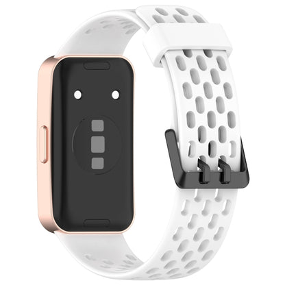 For Huawei Band 9 / 9 NFC / 8 / 8 NFC Hole Style Dual Black Buckle Silicone Watch Band(White) by bashfashion