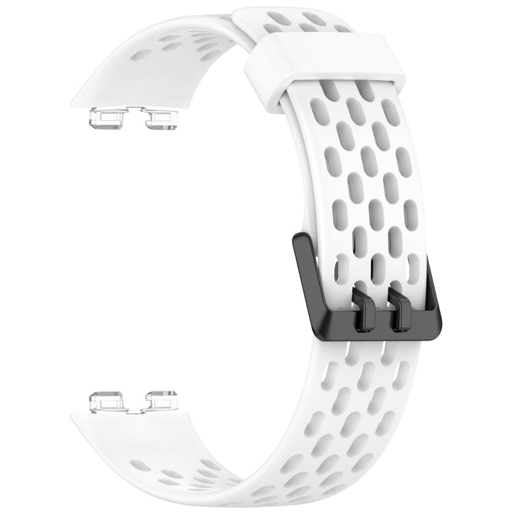 For Huawei Band 9 / 9 NFC / 8 / 8 NFC Hole Style Dual Black Buckle Silicone Watch Band(White) by bashfashion