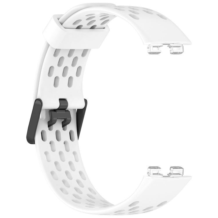For Huawei Band 9 / 9 NFC / 8 / 8 NFC Hole Style Dual Black Buckle Silicone Watch Band(White) by bashfashion