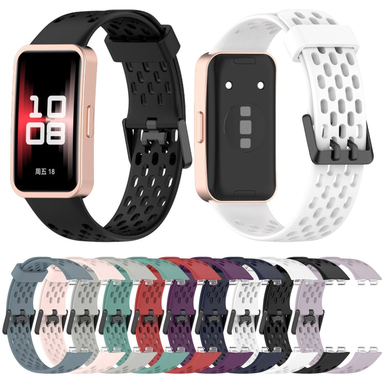 For Huawei Band 9 / 9 NFC / 8 / 8 NFC Hole Style Dual Black Buckle Silicone Watch Band(White) by bashfashion