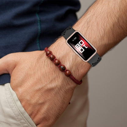 For Huawei Band 9 / 9 NFC / 8 / 8 NFC Hole Style Dual Black Buckle Silicone Watch Band(White) by bashfashion