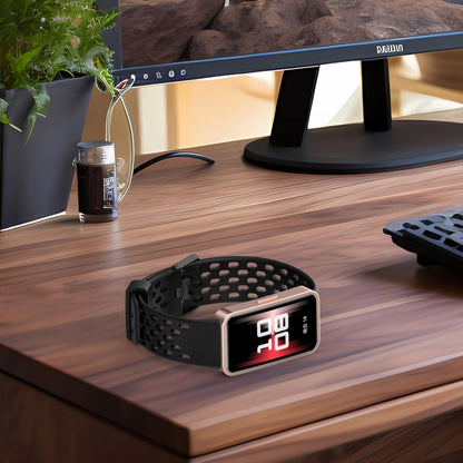 For Huawei Band 9 / 9 NFC / 8 / 8 NFC Hole Style Dual Black Buckle Silicone Watch Band(White) by bashfashion