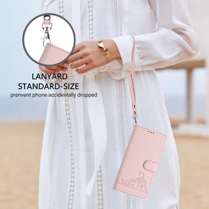 For iPhone SE 2024 Cat Rat Embossed Pattern RFID Leather Phone Case with Lanyard(Pink) by bashfashion
