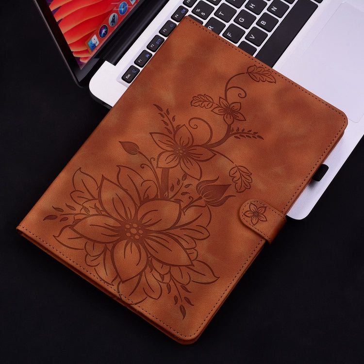 For Samsung Galaxy Tab S7 FE/S8+/S7+ Lily Embossed Leather Tablet Case(Brown) by bashfashion