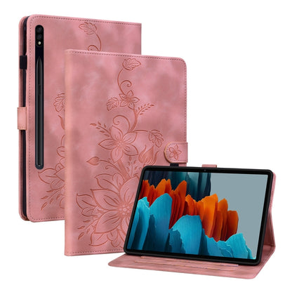 For Samsung Galaxy Tab S7 FE/S8+/S7+ Lily Embossed Leather Tablet Case(Pink) by bashfashion