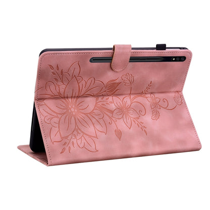 For Samsung Galaxy Tab S7 FE/S8+/S7+ Lily Embossed Leather Tablet Case(Pink) by bashfashion