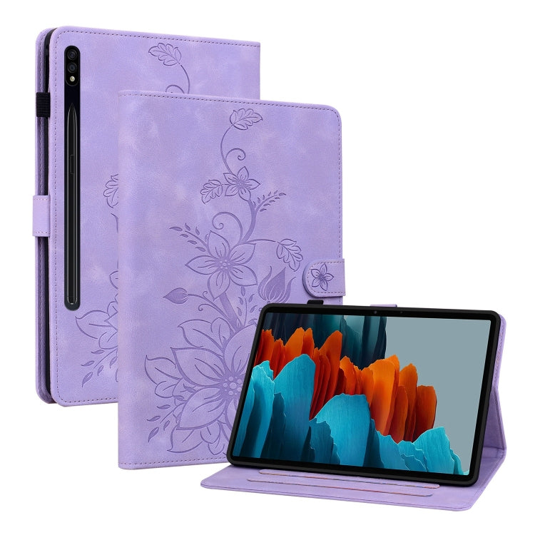 For Samsung Galaxy Tab S7 FE/S8+/S7+ Lily Embossed Leather Tablet Case(Purple) by bashfashion