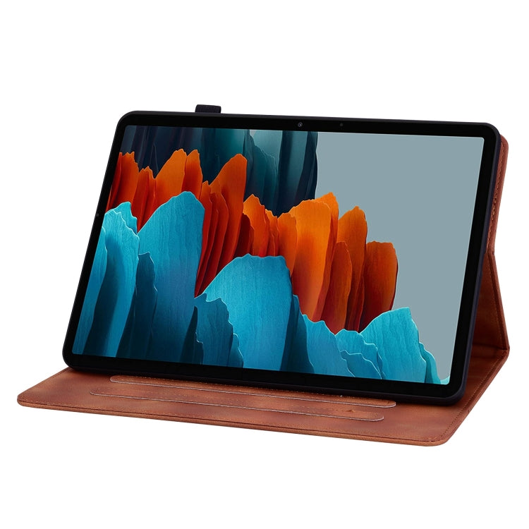 For Samsung Galaxy Tab S7 / S8 Lily Embossed Leather Tablet Case(Brown) by bashfashion