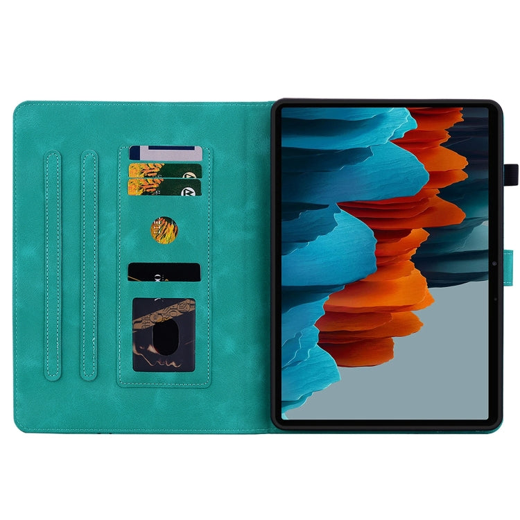 For Samsung Galaxy Tab S7 / S8 Lily Embossed Leather Tablet Case(Green) by bashfashion