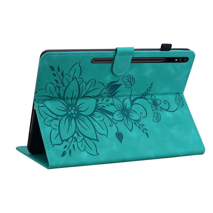 For Samsung Galaxy Tab S7 / S8 Lily Embossed Leather Tablet Case(Green) by bashfashion