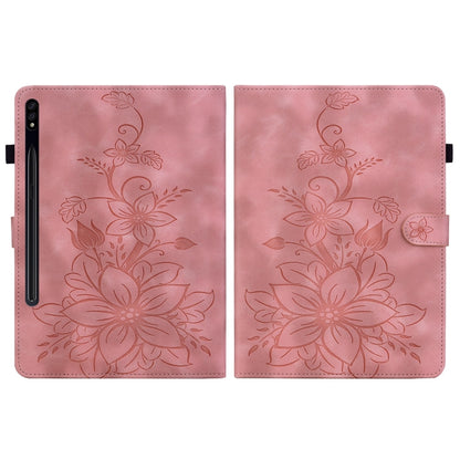 For Samsung Galaxy Tab S7 / S8 Lily Embossed Leather Tablet Case(Pink) by bashfashion
