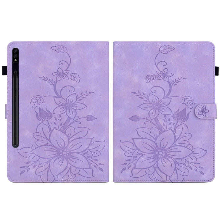 For Samsung Galaxy Tab S7 / S8 Lily Embossed Leather Tablet Case(Purple) by bashfashion