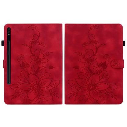 For Samsung Galaxy Tab S7 / S8 Lily Embossed Leather Tablet Case(Red) by bashfashion