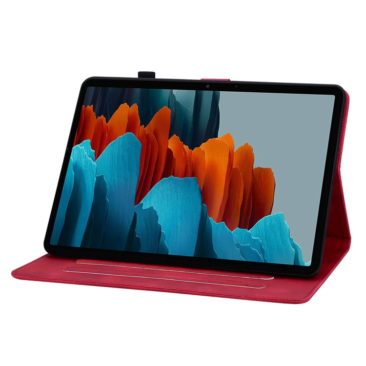 For Samsung Galaxy Tab S7 / S8 Lily Embossed Leather Tablet Case(Red) by bashfashion
