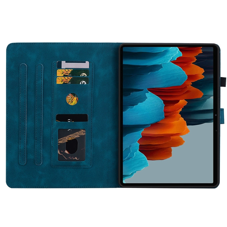 For Samsung Galaxy Tab S7 / S8 Lily Embossed Leather Tablet Case(Dark Blue) by bashfashion