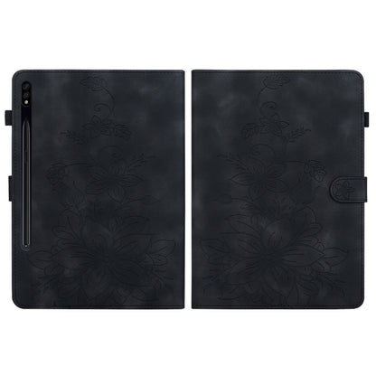 For Samsung Galaxy Tab S7 / S8 Lily Embossed Leather Tablet Case(Black) by bashfashion
