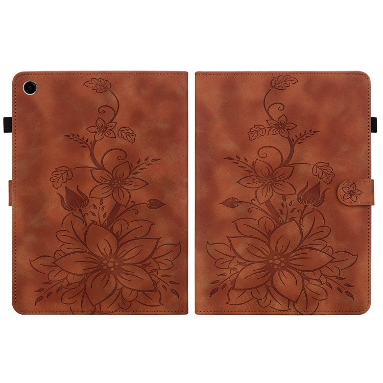 For Samsung Galaxy Tab A11+ / A9+ Lily Embossed Leather Tablet Case(Brown) by bashfashion