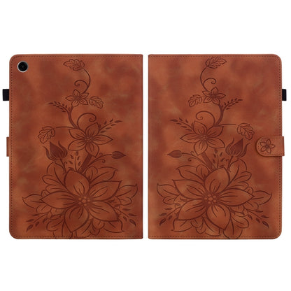 For Samsung Galaxy Tab A11+ / A9+ Lily Embossed Leather Tablet Case(Brown) by bashfashion