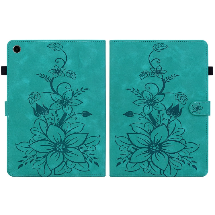 For Samsung Galaxy Tab A11+ / A9+ Lily Embossed Leather Tablet Case(Green) by bashfashion