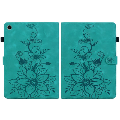 For Samsung Galaxy Tab A11+ / A9+ Lily Embossed Leather Tablet Case(Green) by bashfashion