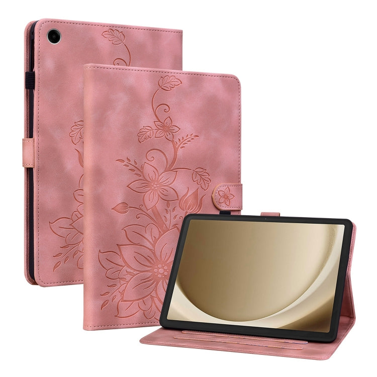 For Samsung Galaxy Tab A11+ / A9+ Lily Embossed Leather Tablet Case(Pink) by bashfashion