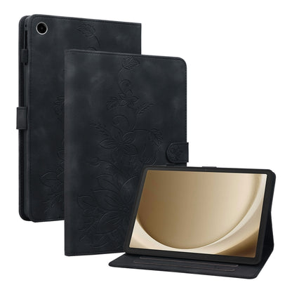 For Samsung Galaxy Tab A11+ / A9+ Lily Embossed Leather Tablet Case(Black) by bashfashion