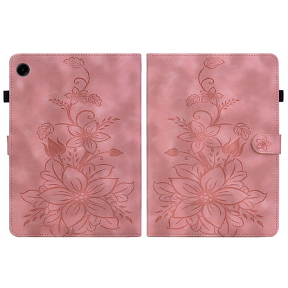 For Samsung Galaxy Tab A11 / A9 Lily Embossed Leather Tablet Case(Pink) by bashfashion