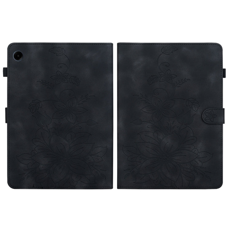 For Samsung Galaxy Tab A11 / A9 Lily Embossed Leather Tablet Case(Black) by bashfashion