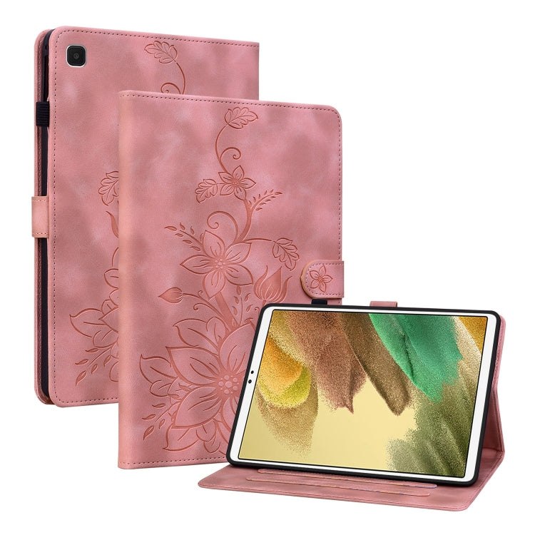 For Samsung Galaxy Tab A7 Lite 8.7 Lily Embossed Leather Tablet Case(Pink) by bashfashion