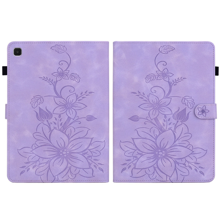 For Samsung Galaxy Tab A7 Lite 8.7 Lily Embossed Leather Tablet Case(Purple) by bashfashion