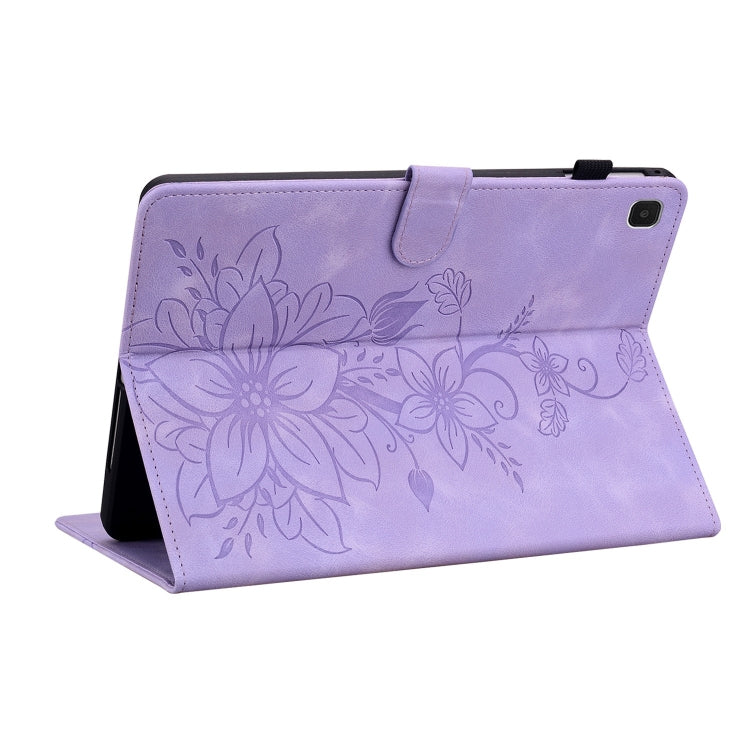 For Samsung Galaxy Tab A7 Lite 8.7 Lily Embossed Leather Tablet Case(Purple) by bashfashion