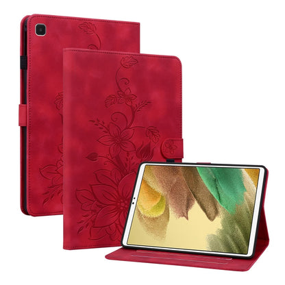 For Samsung Galaxy Tab A7 Lite 8.7 Lily Embossed Leather Tablet Case(Red) by bashfashion