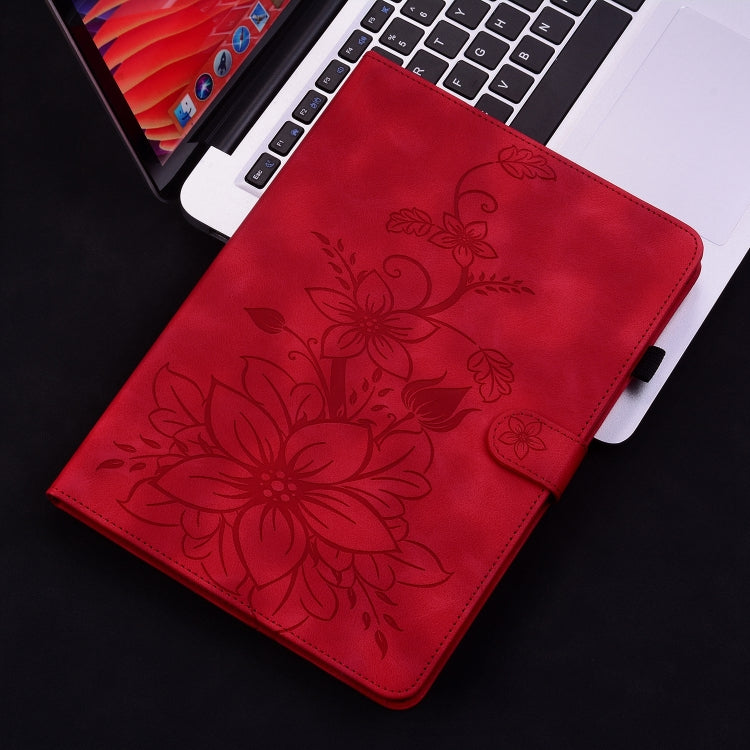 For Samsung Galaxy Tab A7 Lite 8.7 Lily Embossed Leather Tablet Case(Red) by bashfashion