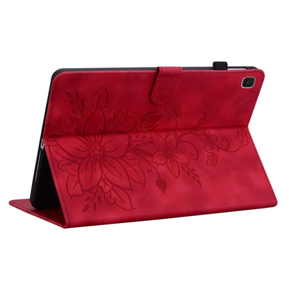 For Samsung Galaxy Tab S5e T720 Lily Embossed Leather Tablet Case(Red) by bashfashion
