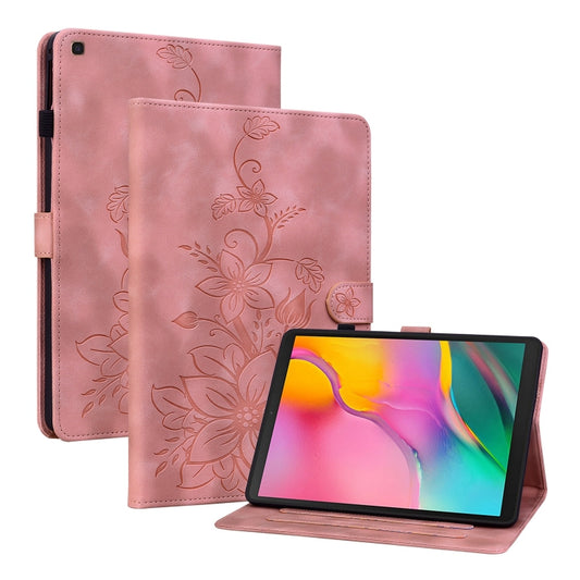 For Samsung Galaxy Tab A 10.1 2019 Lily Embossed Leather Tablet Case(Pink) by bashfashion