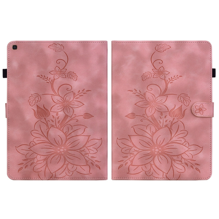 For Samsung Galaxy Tab A 10.1 2019 Lily Embossed Leather Tablet Case(Pink) by bashfashion