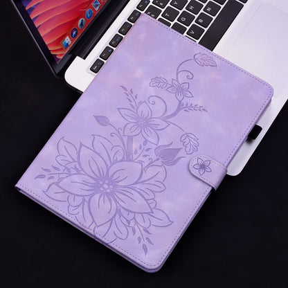 For Samsung Galaxy Tab A 10.1 2019 Lily Embossed Leather Tablet Case(Purple) by bashfashion