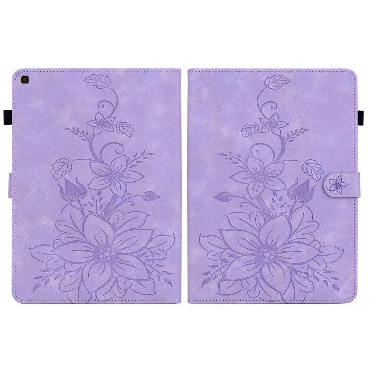 For Samsung Galaxy Tab A 10.1 2019 Lily Embossed Leather Tablet Case(Purple) by bashfashion