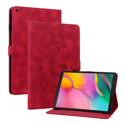 For Samsung Galaxy Tab A 10.1 2019 Lily Embossed Leather Tablet Case(Red) by bashfashion